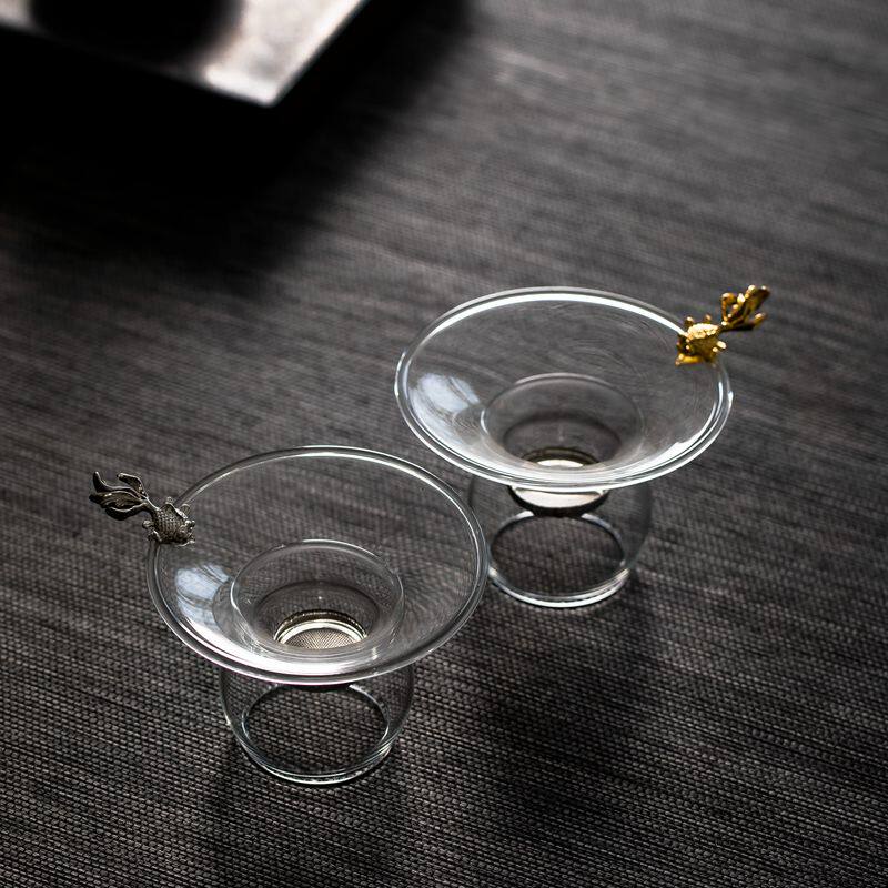 Glass Gold Fish Handle Tea Leak Filter Tea Ware High Temperature Resistant Stainless Steel Leaking Net Kongfu Teas Tea Accessories