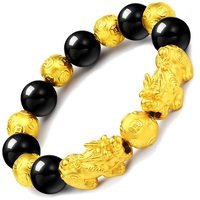 Men's domineering Vietnamese Shajin dual -cricket bracelet natural black agate gangsters bracelet recruiting wealth pills for a long time without fading