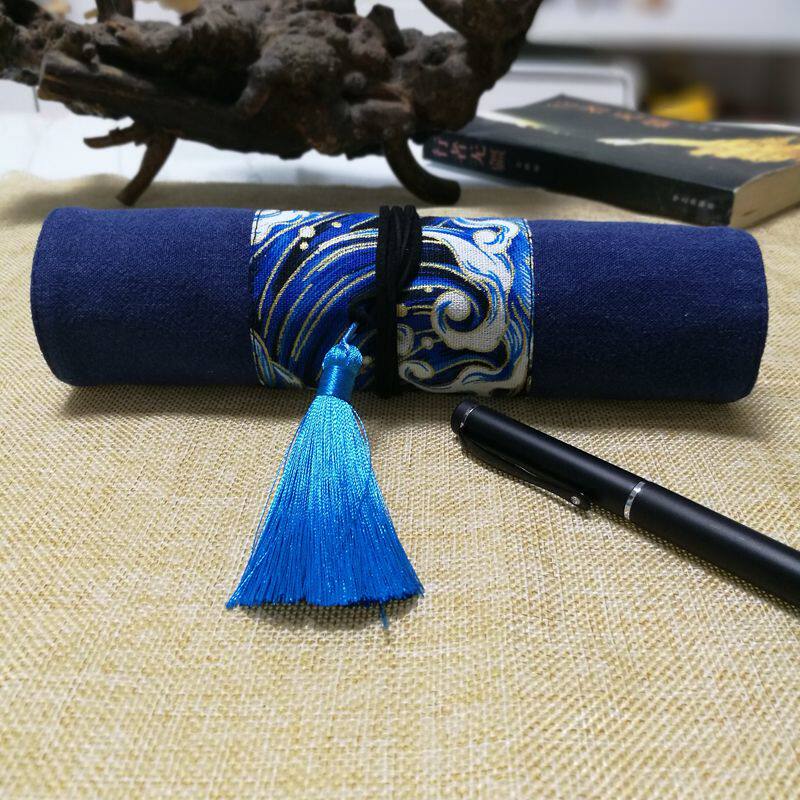 New Japanese-style fabric handmade retro literary pen bag men and women business pen roll pen storage large-capacity stationery bag