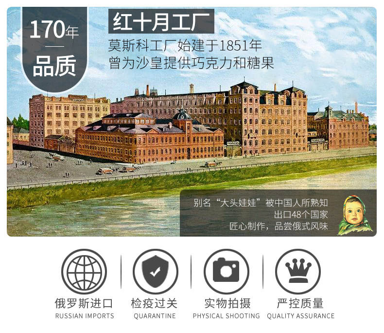 俄罗斯进口 爱莲巧 大头娃娃 牛奶榛子巧克力 45g*12块 图1