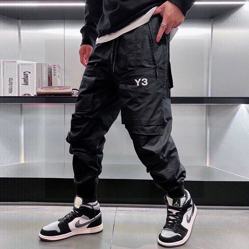 Al Studios Trendy Brand Y3 Functional Multi-Pocket Jogger Cargo Pants for Men, Summer Loose Dark Casual Sports Pants