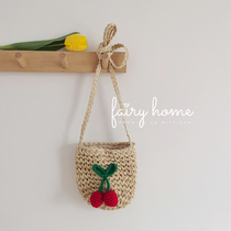 (fairy) Korean version of funny vegetable bag children slung straw bag parent-child handmade bag