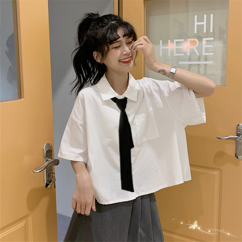 Jk Shirt Short-Sleeved Summer Original Short Style Plus Size Niche Chic Top Pure Cotton White Shirt Tie Women's Summer Thin Style
