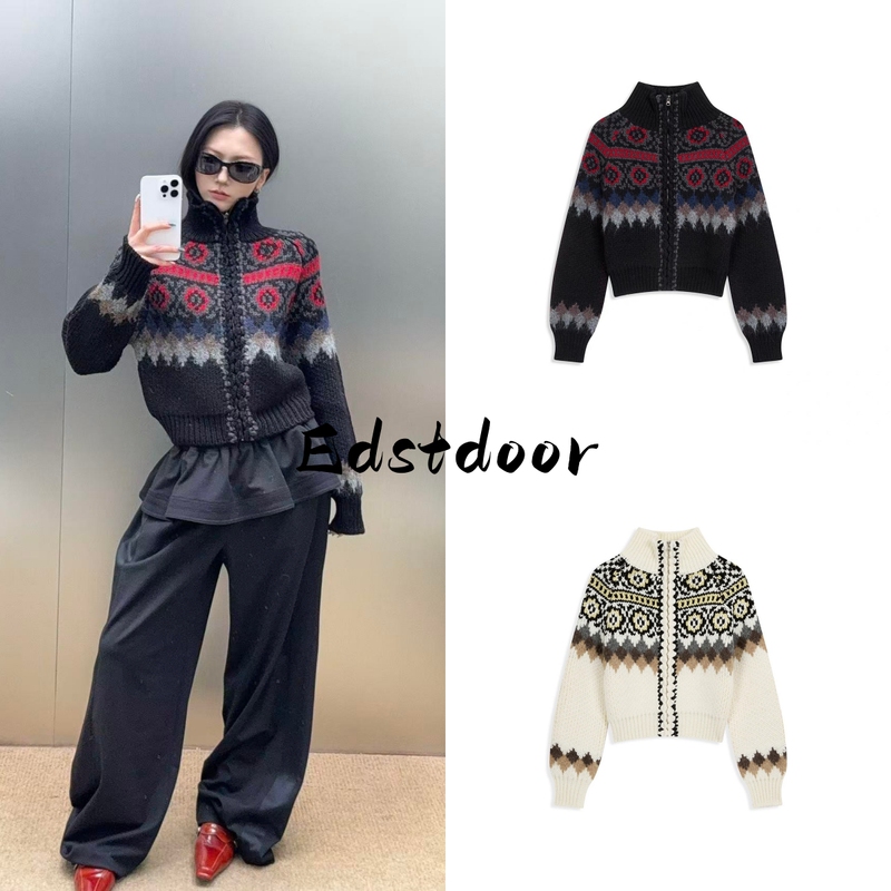 In Transit Open Yy 26 Early Autumn New Style Loose and Versatile Fair Isle Jacquard Sweater Knit Cardigan Jacket for Women