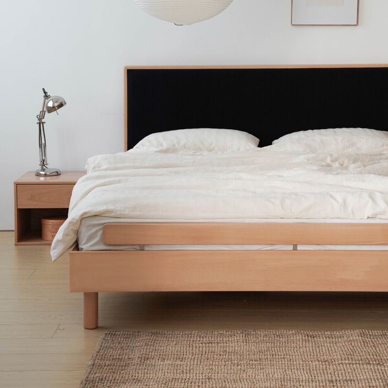 Mikasa Woodworks Beech Solid Wood Bed Modern Minimalist Nordic Style Master Bedroom Double Floating Bed