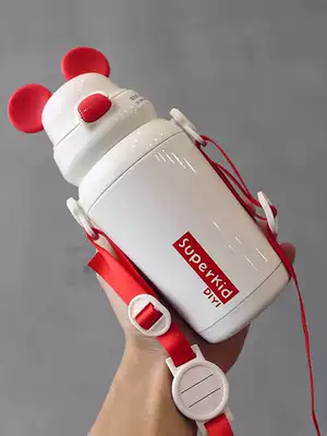 Korean ins Wind cartoon children kettle 316 stainless steel with straws thermos cup adult portable dual-purpose water Cup Female