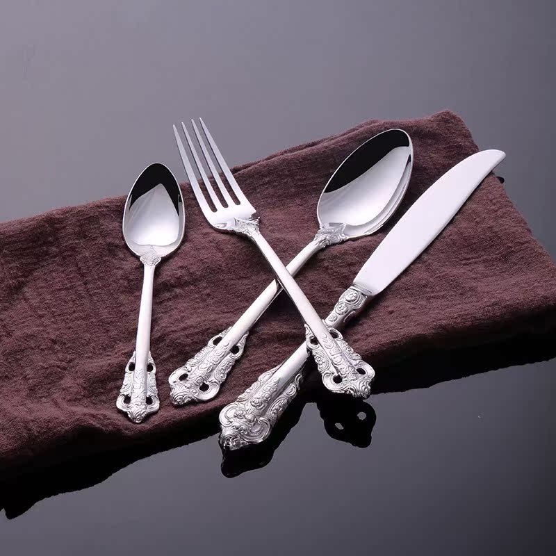 Thinking mans Nordic costly carve patterns or designs on woodwork restoring ancient ways is ecru palace 304 stainless steel knife and fork spoon, coffee spoon, west tableware four pieces