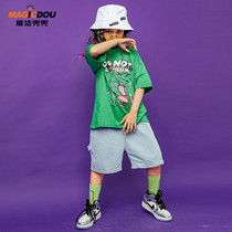 Childrens dance clothes short-sleeved womens summer Girls cool clothes childrens hip-hop hip-hop hip-hop suit model catwalk clothes