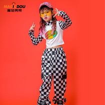 Autumn girl jazz dance costume childrens hip hop dance dance hip hop Korean version of the navel girl long sleeve plaid costume