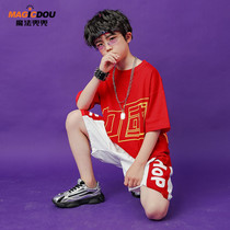 Boys Street Dance Tide Dress Summer Children Hip Hop Trend Set Chinese Style Handsome Boys Girls Model Show Tide Clothes