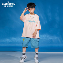 Boys summer suit middle and Big Boy loose short-sleeved street dance costume girl jazz dance costume children