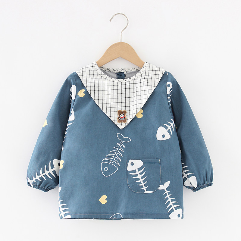 Baby overshirt spring and autumn cotton thin anti-wear blouse eat waterproof bib boy long sleeve apron anti-dirty protective clothing