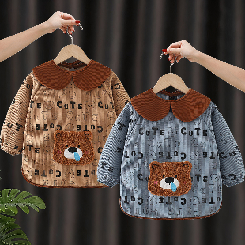 Baby coveralls for eating, waterproof and anti-dirty children's aprons for autumn and winter, new long-sleeved baby food bibs, reverse wear protective clothing
