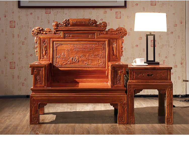 Махогани диван 国标红木沙发刺猬紫檀花梨木沙发客厅中式兰亭序实木沙发椅组合