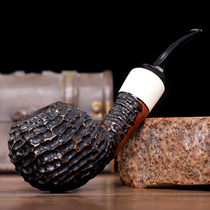 Heather wood hand-carved pipe mens old-fashioned solid wood cigarette pot dry pipe tobacco bag pot shredded tobacco rod cigarette holder