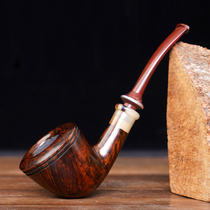 Heather glossy horn ring handmade bulldog military insert pipe red ridge mens old-fashioned cigarette pot solid wood cigarette bag pot