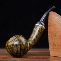 Heather Gold Contrast Color Silver Circle Handmade Apple Tobacco Pipe Black Hom Mens Old-fashioned Cigarette Pot Solid Wood Cigarette Pot