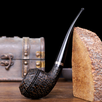 Heather wood long handle bull head reading bucket black horn pipe mens old-fashioned solid wood cigarette bag pot handmade cigarette pot smoke rod