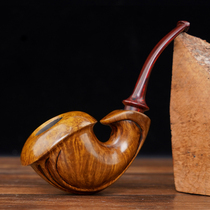 Heather light-colored flame pattern handmade military insert pipe red Cumberland mouth mens old-fashioned solid wood smoking bag pot