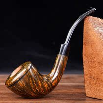 Heather Gold Contrast Color Handmade Big Curved Pipe Black Hom Mens Old-Fashioned Solid Wood Cigarette Pot Cigarette Pot