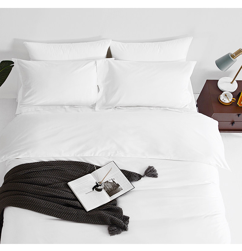 HOTEL高端酒店布草床上用品套件全棉贡缎纯白色被套床单详情7