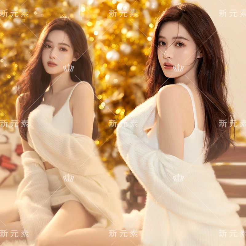 Christmas theme Write a real new movie White pure desire windy fashion girl little fresher private room art Photographic suit-Taobao