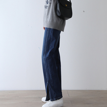 Inmachi VNOOK2020SS straight barrel jeans female high waist display slim retro full cotton open slit washed pants