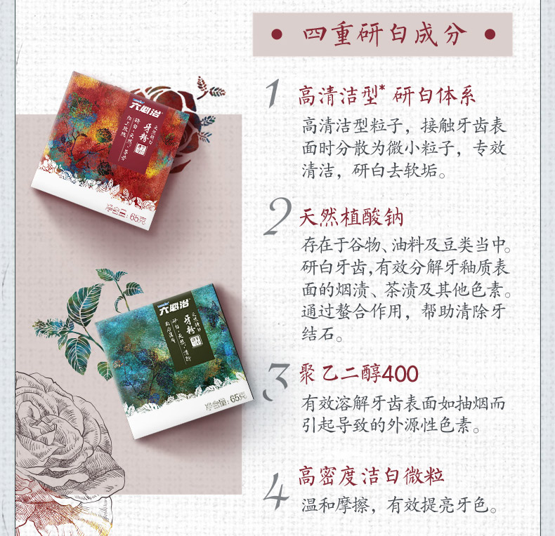 六必治 天然研白牙粉 65g 图5