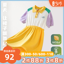 (Modale cotton) mibi children dress dress summer new girl one-piece dress POLO collar skirt princess dress