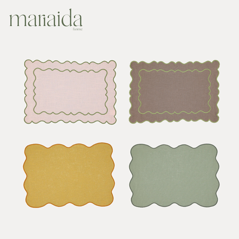 Portuguese Mariaida Cotton and Linen Placemat Rectangular Wavy Edge Napkin Contrasting Color Western Placemat Retro Plate Mat