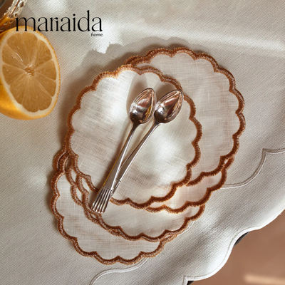Portuguese Mariaida cotton and linen polka dot coasters with corrugated edges, absorbent and heat-resistant fabric tea cup decorative pads