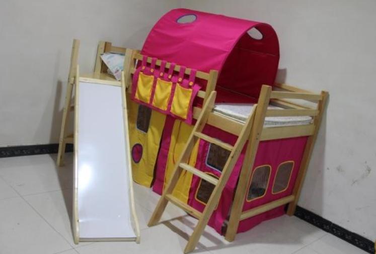 Trẻ em giường gỗ vững chắc với một slide Boy Girl giường ngủ Tent nửa chiều cao rắn giường gỗ tạo tác trượt trẻ em giường ngủ của - Giường giường gỗ pallet