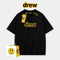 drew smiley face t-shirt justin bieber ins internet celebrity high street FOG short sleeve t-shirt men and women trendy brand loose couple summer