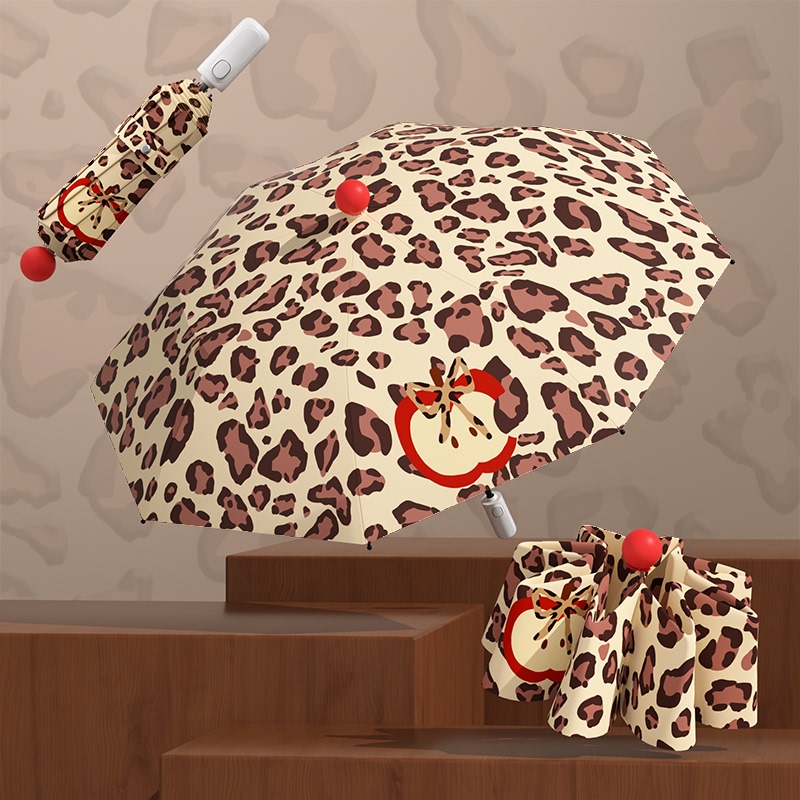Original Leopard Print Nose-Shaped Umbrella for Women, Dual-Use for Sun and Rain, Automatic, Unique, Super Stylish, Windproof, Sun Protection, Uv Protection Umbrella