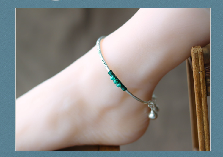 Gió quốc gia năm đỏ cây giống vòng tay bạc mở retro nam nữ mô hình chuông vòng chân vòng chân trang sức bạc nhẫn lắc chân nam