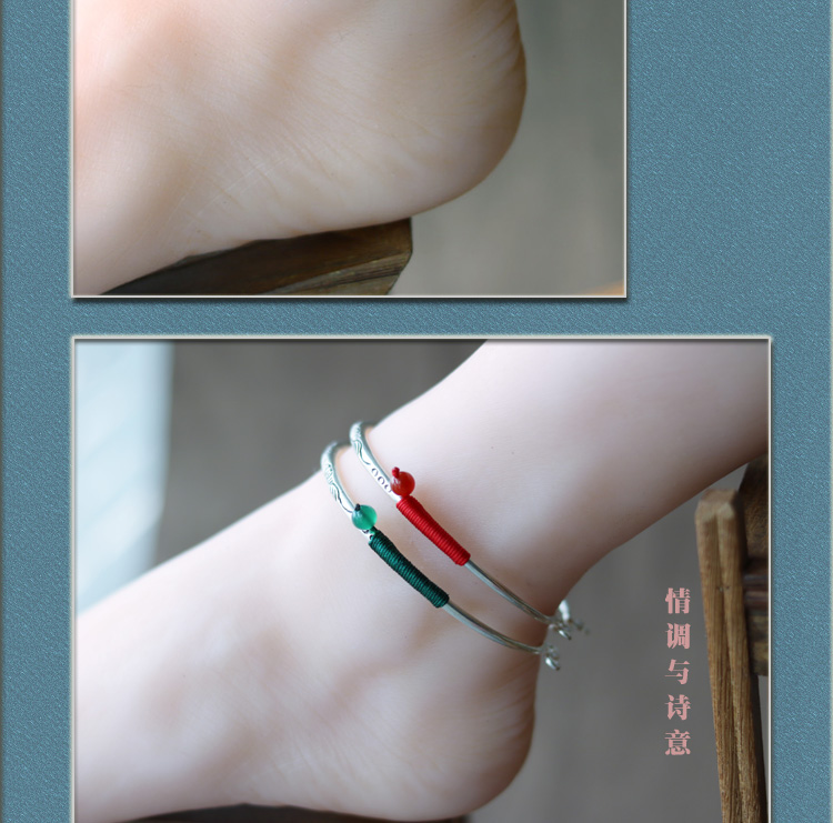 Nie Xiaoqian với vòng đeo mắt cá chân Miao bạc đeo tay retro phong cách dân tộc trang sức chân nhẫn người lớn đơn giản Vòng chân nữ cửa hàng phụ kiện