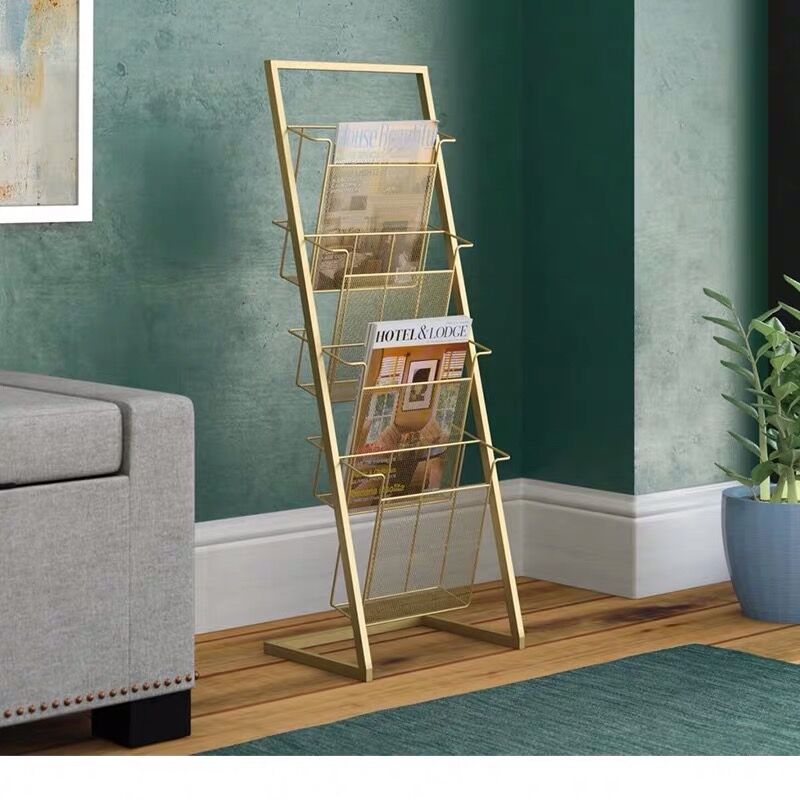 Nordic wrought iron floor magazine rack information storage shelf books and newspaper brochures exhibition shelf bookshelf simple newspaper shelf