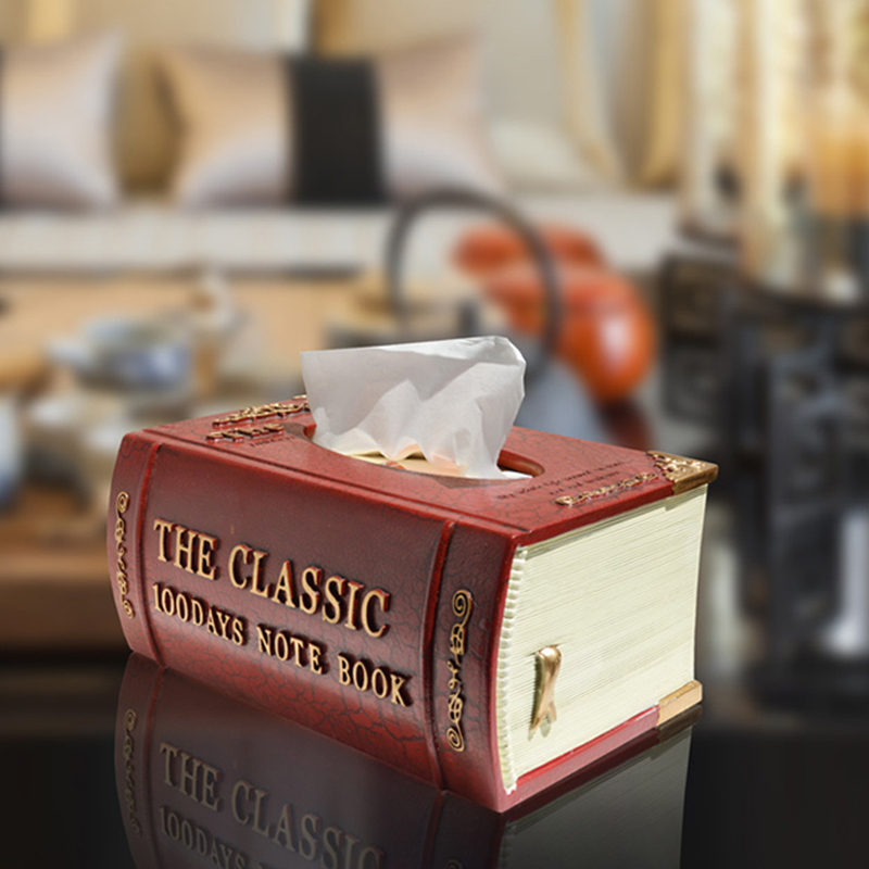 Home European style tissue box set box vintage creative resin book napkin draw box room gift gift friend 4 colors