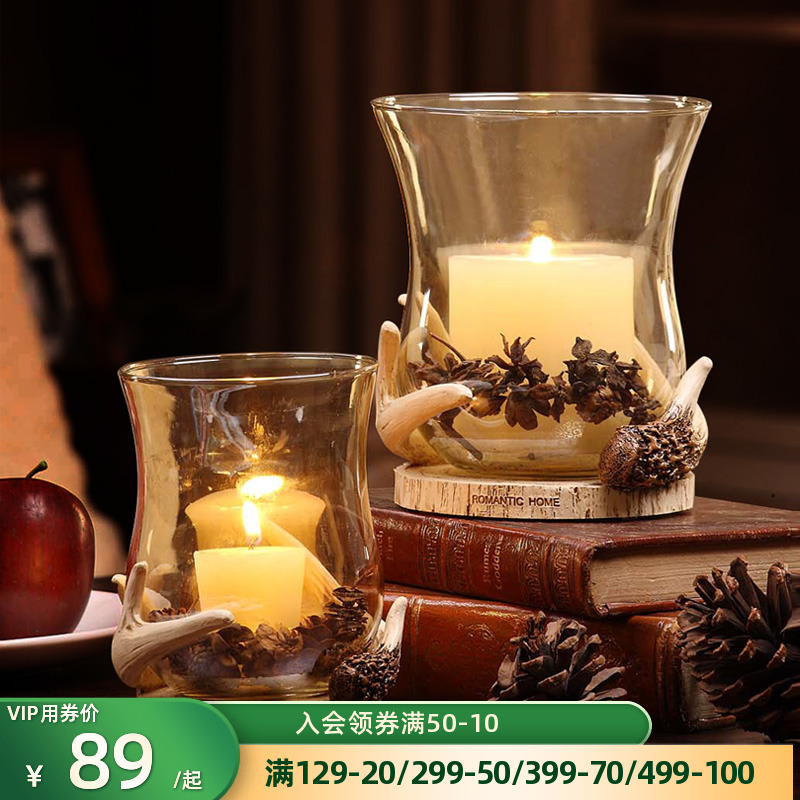 Retro Creative Deer Corner Fragrant Lavender American Table Hem Lamp Wax Candle Holder Soft Adornment Candle Light Dinner Props