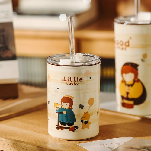 Милый стакан для домашнего использования, керамическая вместительная и большая высококачественная летняя чайная чашка со стаканом, подарок на день рождения