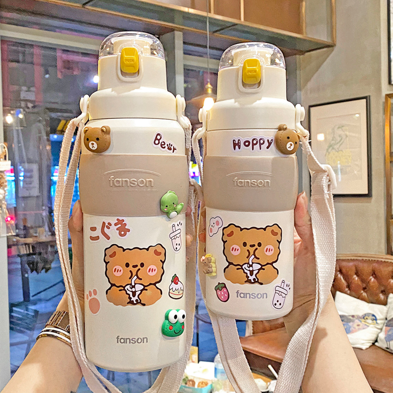 Insulation Cup High Face Value Straws Women Cute 1000ml Large People's Capacity Stainless Steel Students Water Glass Portable Children