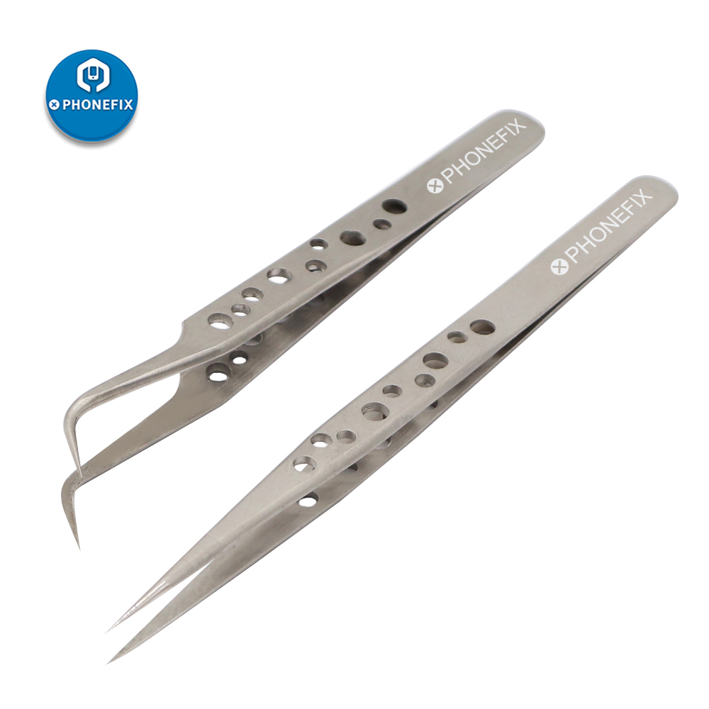 High precision tweezers stainless steel elbow tip with heat dissipation hole planting tin tweezers mobile phone repair tool flying line acne