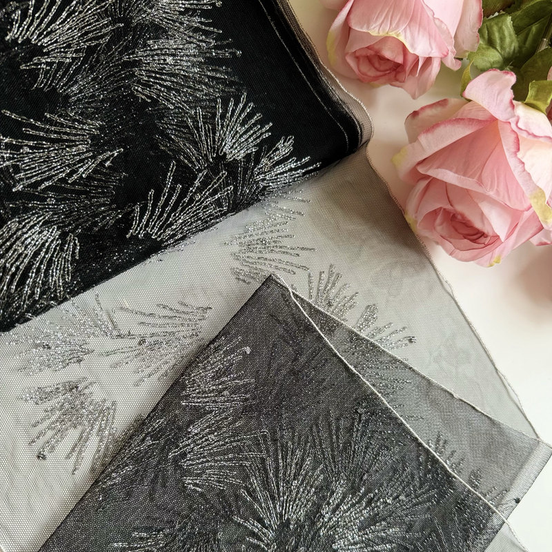 Japanese-Style Black Silver Thread Sparkling Full-Width Mesh Embroidery Lace DIY High-End Doll Clothes Underwear Skirt Hem Splicing Accessories