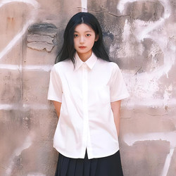 Japanese Style Preppy Style Jk White Shirt Women's Summer Basic Short-Sleeved Peak Collar Versatile School Uniform Long-Sleeved Inner White Shirt