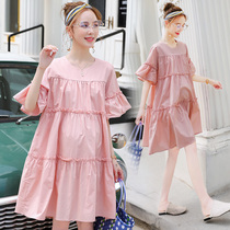 Pregnant Woman Summer Dress Dress Dress Dress 2021 Fashion Summer Summer Ocean Gas Medium Long Loose Cotton Damp Spicy Mother Personality Woman