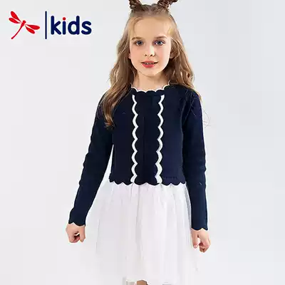 Red dragonfly children's clothing sweater dress new spring and Autumn mesh stitching Western style sweet knitted long-sleeved sweater skirt