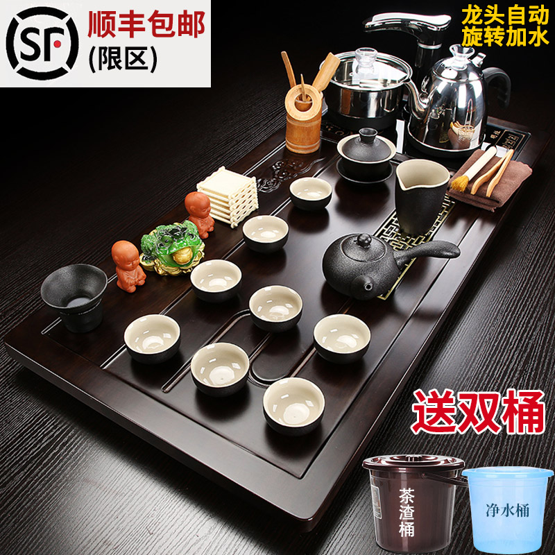 Household fully automatic water boiling water integrated tea set Kung Fu purple sand tea set whole set of solid wood tea tray tea table