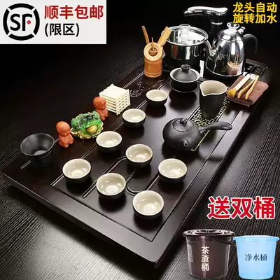 Household fully automatic water boiling water integrated tea set kung fu purple sand tea set whole set of solid wood tea tray tea table