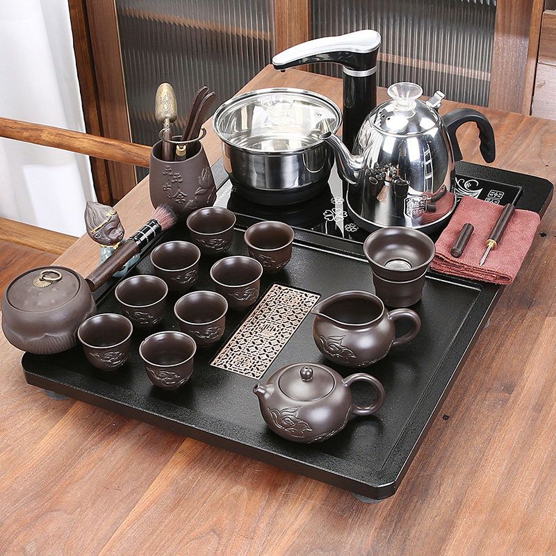 Stone integrated stone tea table small number tea tray tea set fully automatic glass pot bottom Sheung Shui home living room-Taobao