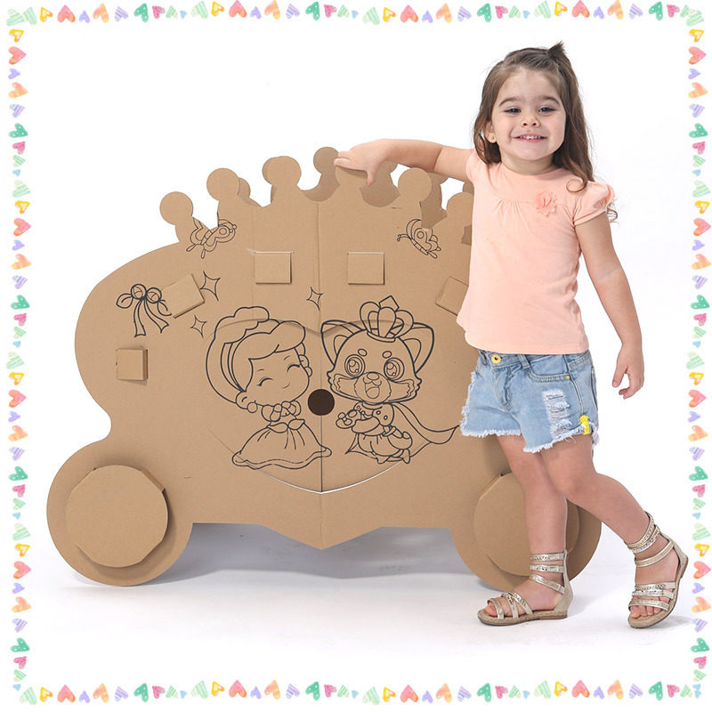 Children's cardboard dollhouse crown float small house DIY coloring play house kindergarten baby carton hut